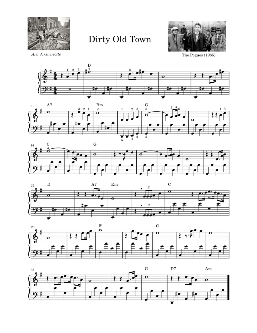 Dirty Old Town – The Pogues Sheet Music For Piano (Solo) | Musescore.com