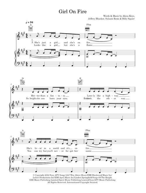 Girl On Fire - Alicia Keys (Piano-Vocal-Guitar (Piano Accompaniment))