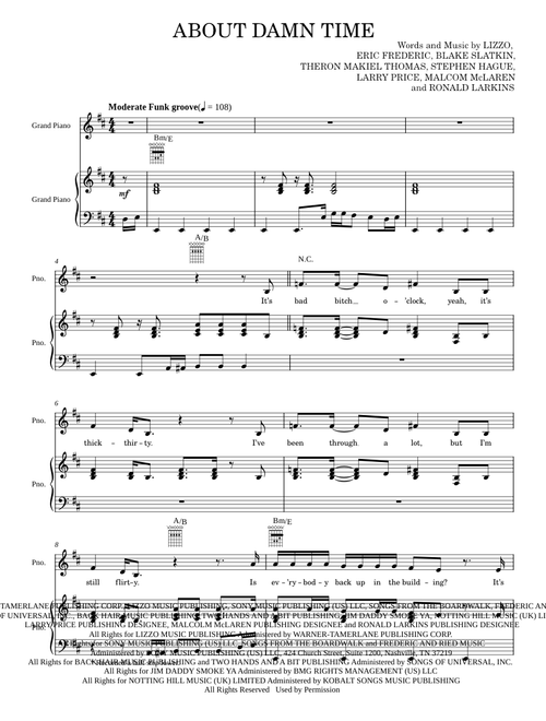 About Damn Time - Lizzo (Piano-Vocal-Guitar)
