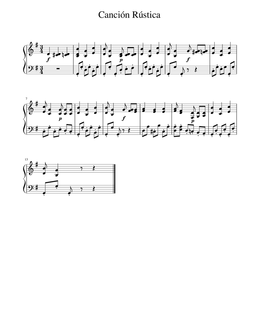 Canción Rústica Sheet music for Piano (Solo) | Musescore.com