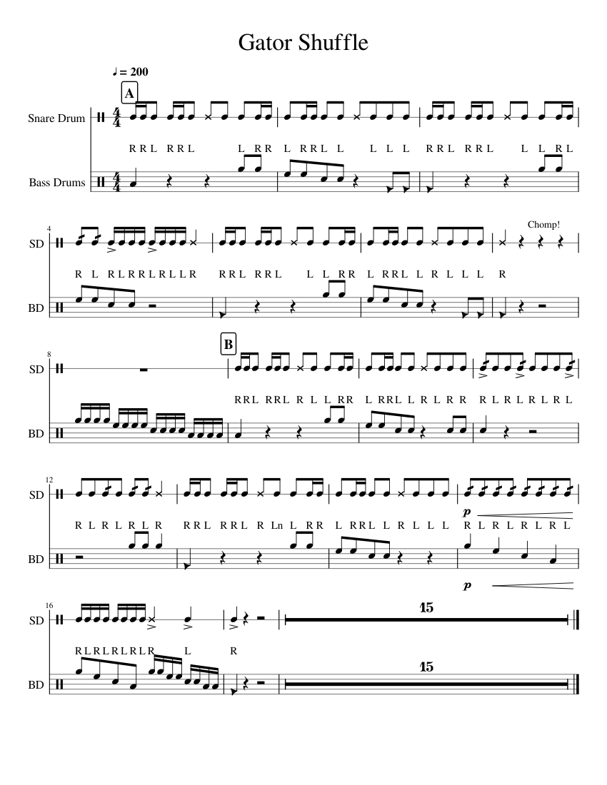 Gator Shuffle Sheet music for Snare drum, Bass drum (Percussion Duet