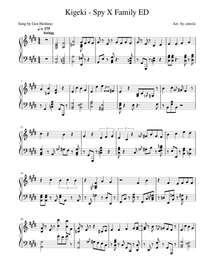 Kigeki Spy x Family Ending Theme Sheet music for Piano (Solo
