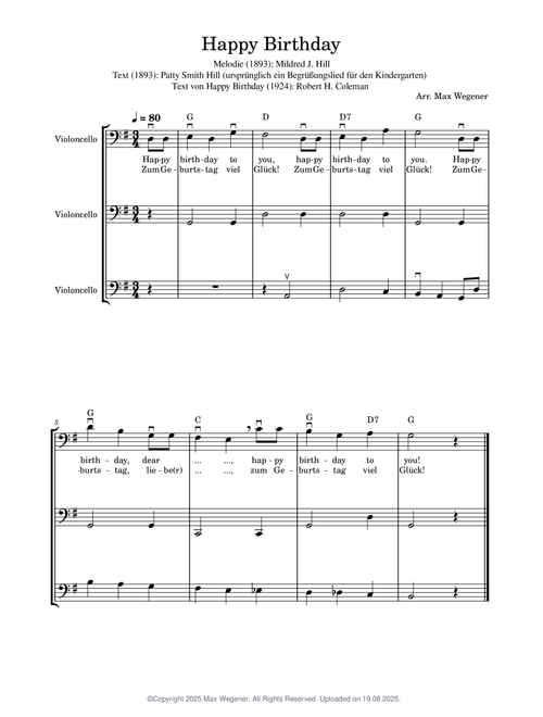 Happy Birthday 3-stimmig Cello