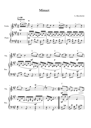 Boccherini Minuet E Major Sheet Music for Piano, Flute, Cello
