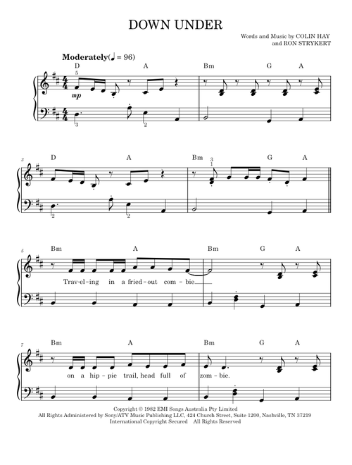 Down under - Men at Work (Easy Piano)