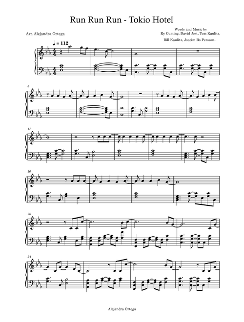 Run Run Run (Piano Version) (Arr. Alejandra Ortega) - Tokio Hotel (Piano Solo)