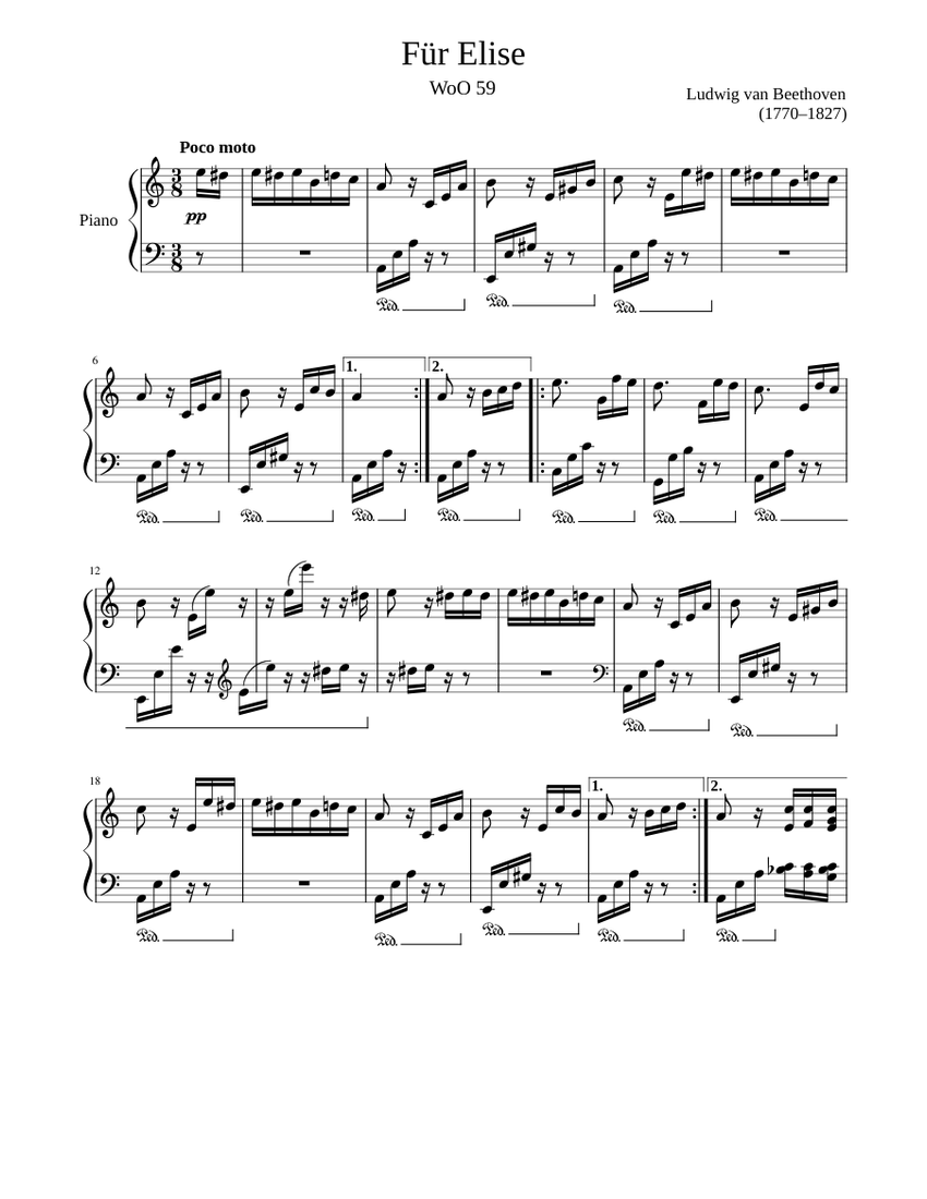Für Elise Sheet Music for Piano (Solo) | MuseScore.com