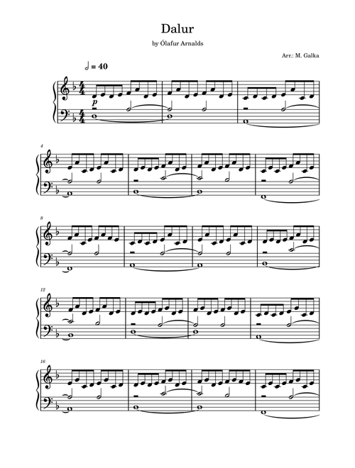Dalur (Arr. M. Galka) - Olafur Arnalds (Piano Solo)