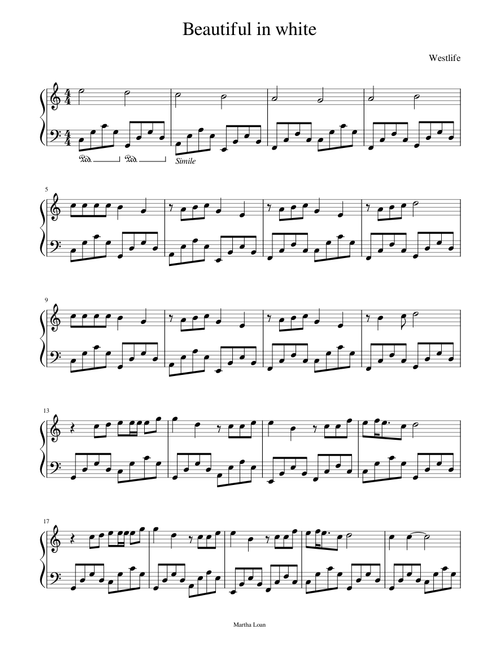 Beautiful in White piano sheet -  Westlife