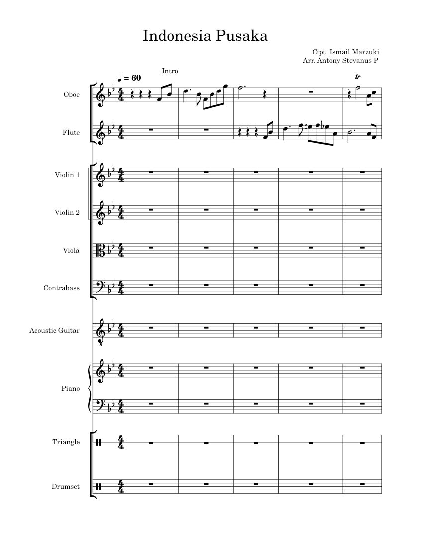 aransemen Indonesia Pusaka Sheet music for Piano, Flute, Oboe
