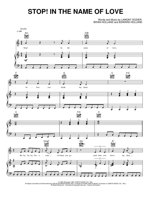 Stop! In the Name of Love - The Supremes (Piano-Vocal-Guitar)