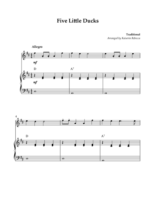 Five Little Ducks (Arr. Kaiserin Rebecca) - Traditional (Violin and Piano)