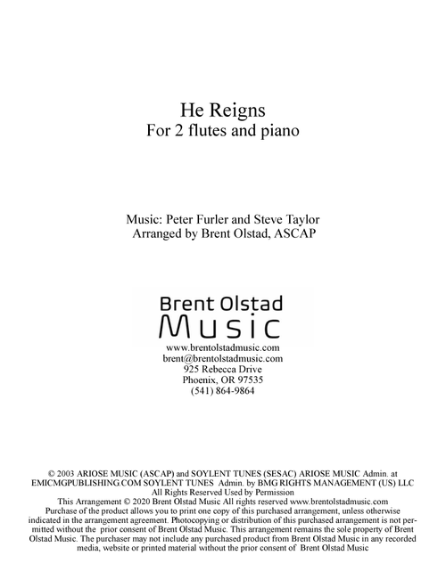 He Reigns (Arr. Brent Olstad Music) - Newsboys (Flute Duet)