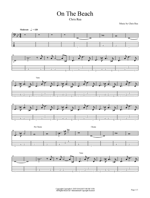 On The Beach (Arr. Fotis Toumanides) - Chris Rea (Bass Tab)