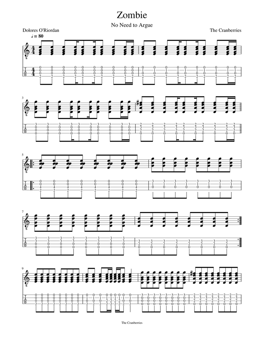 Zombie The Cranberries (Baritone Ukelele) Sheet music for Ukulele