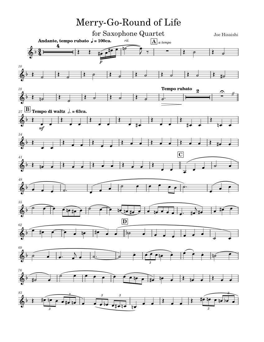 Merry-Go-Round of Life-English Horn Sheet Music for Oboe (Solo