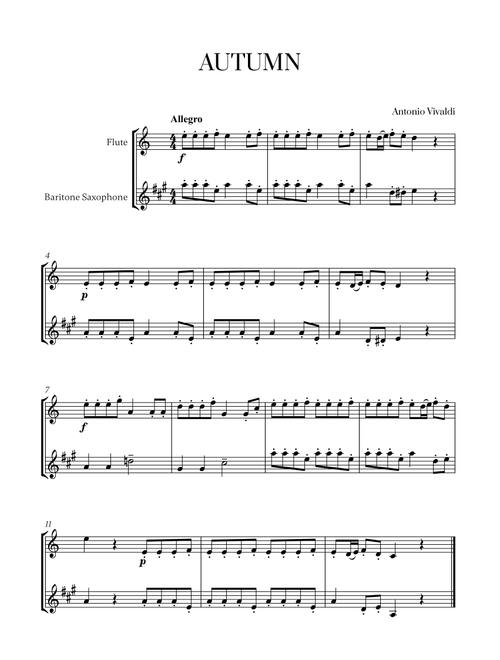 Antonio Vivaldi - Autumn (Allegro) for Flute and Baritone Saxophone (Arr. Cadenza Editions) (Instrumental Duet)
