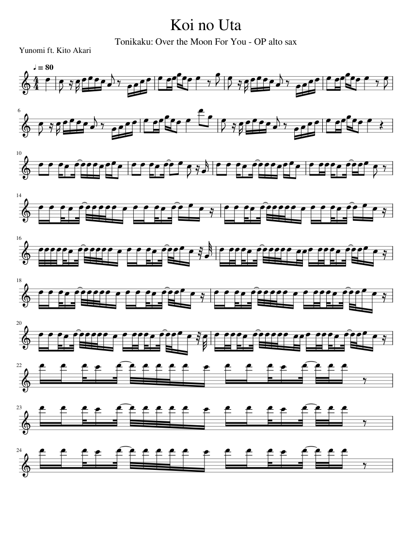 Koi no Uta - Alto sax solo Sheet Music for Saxophone alto