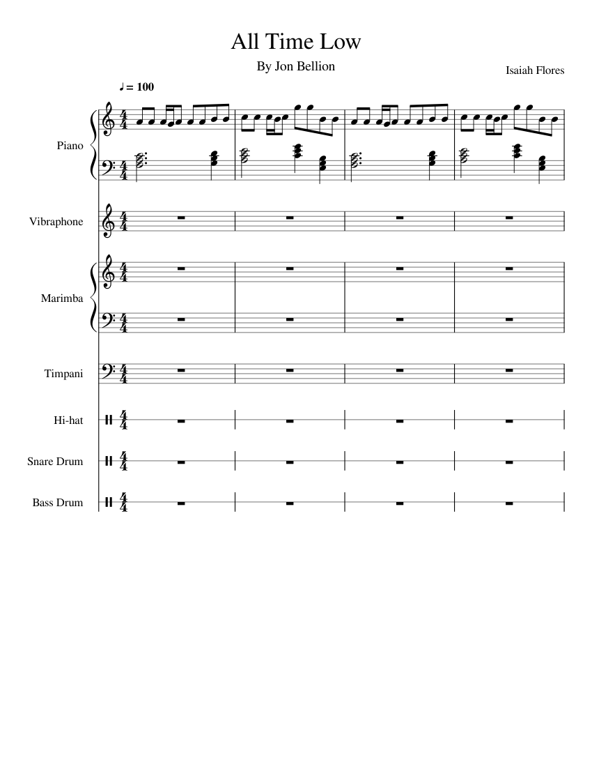 All Time Low Sheet music for Piano, Timpani, Vibraphone, Snare drum