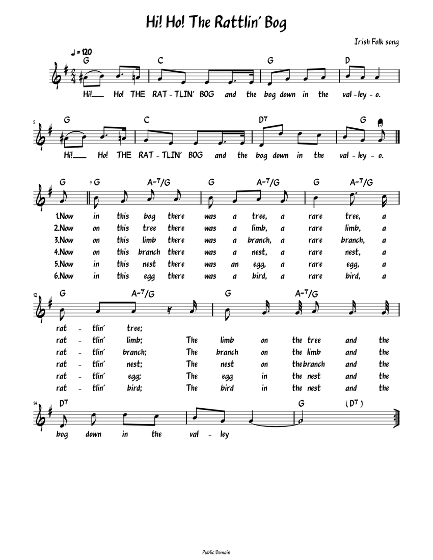 Hi! Ho! The Rattlin' Bog (Lead sheet with lyrics ) Sheet music for