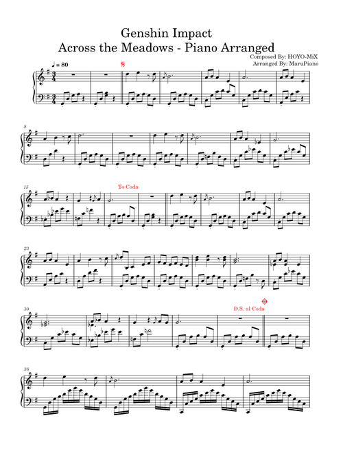 Genshin Impact - Across the Meadows - Piano Rearranged