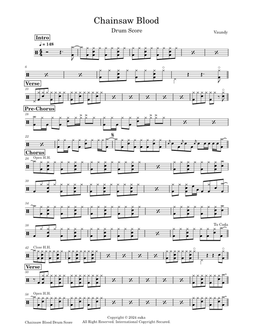 Chainsaw Blood  – Vaundy [Drum Score]