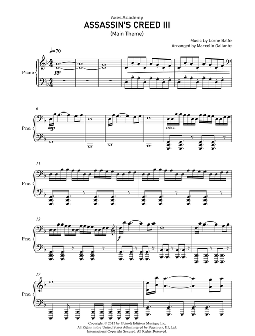 Assassin's Creed Iii Main Title (Arr. Marcello Gallante) - Lorne Balfe (Piano Solo)