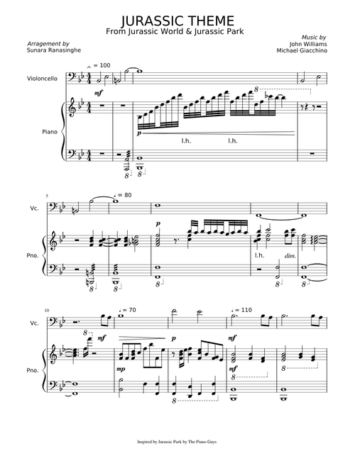 JURASSIC THEME Cello piano duet