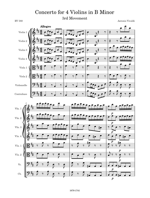 Concerto for 4 Violins in B Minor, RV 580, 3rd Movement (Allegro) – Antonio Vivaldi