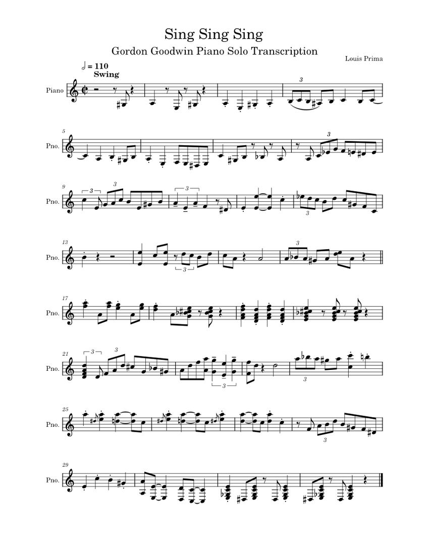 Sing Sing Sing - Gordon Goodwin Piano Solo Transcription