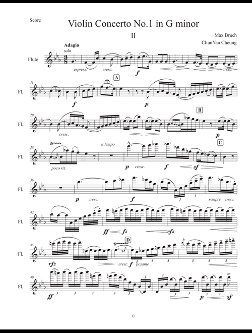 Violin Concerto No.1 in G minor II. Adagio (Arr. ChunYan Cheung) - Max Bruch (Flute and Piano)