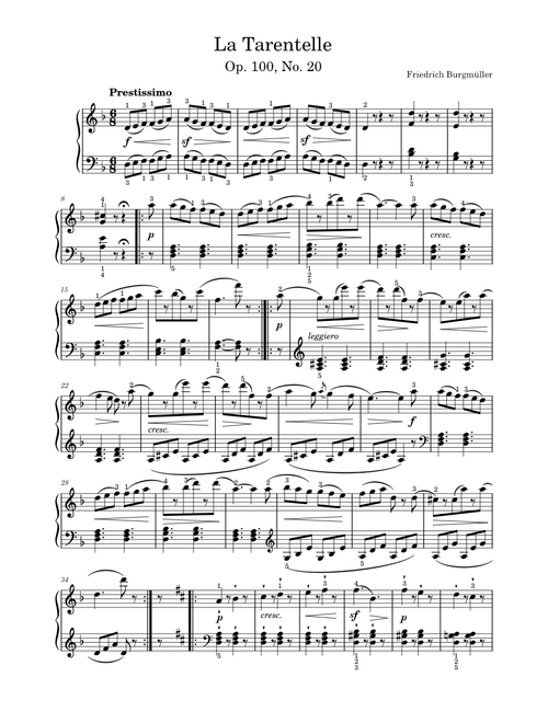 25 Études faciles et progressives, op.100, No.20 (La tarentelle) – Friedrich Burgmüller 25 Études faciles et progressives, Op. 100, No. 20 (La Tarentelle) – Friedrich Burgmüller