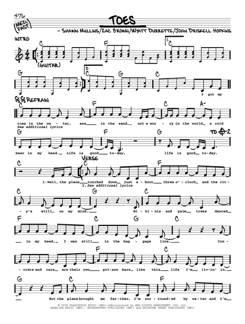 Toes - Zac Brown Band (Real Book - Melody-Chords-Lyrics)