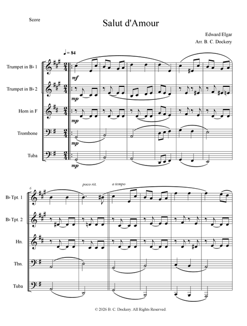 Salut d'Amour (Love's Greeting) for Brass Quintet (Arr. B. C. Dockery) - Edward Elgar (Brass Ensemble)