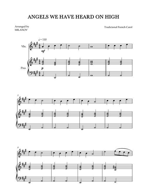 Angels We Have Heard on High | Christmas song | violin | easy beginner (Arr. Milanov) - Tradicional French Carol (Violin and Piano)