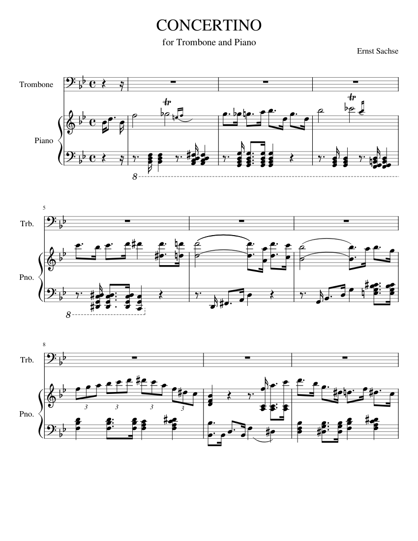 CONCERTINO Bb Major for Trombone and Piano Sheet Music for Piano ...