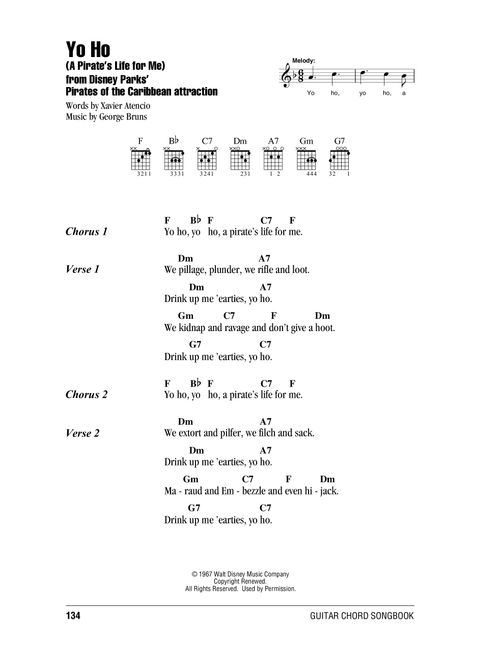 Yo Ho (A Pirate's Life For Me) - George Bruns, Xavier Atencio (Guitar Chords-Lyrics)