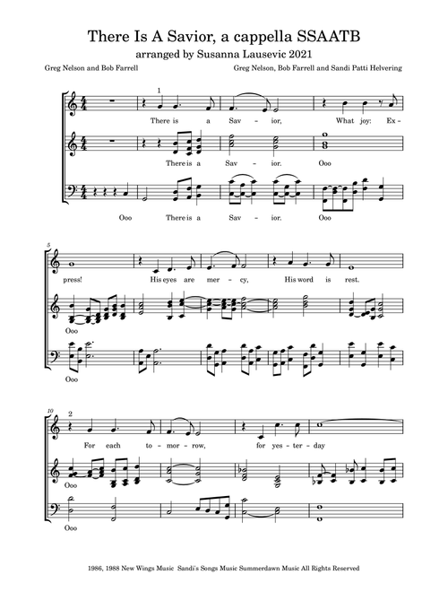 There Is A Savior (Arr. Susanna Lausevic) - Bob Farrell, Greg Nelson, Sandi Patty (Choral, 3-Part)