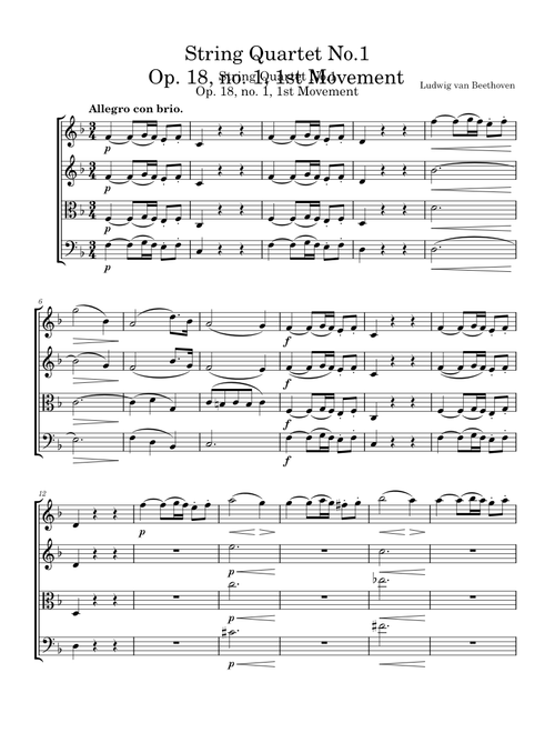 String Quartet No.1, Op.18 No.1 first movement– Ludwig Van Beethoven