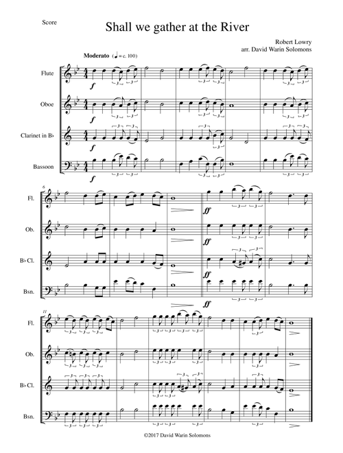 Shall we gather at the river for wind quartet (Arr. David Warin Solomons) - Robert Lowry (Woodwind Ensemble)