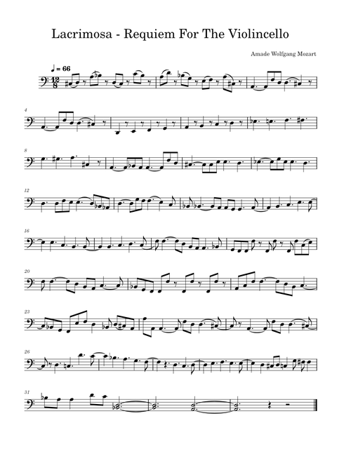 Lacrimosa – Wolfgang Amadeus Mozart Lacrimosa - Requiem For The Violincello