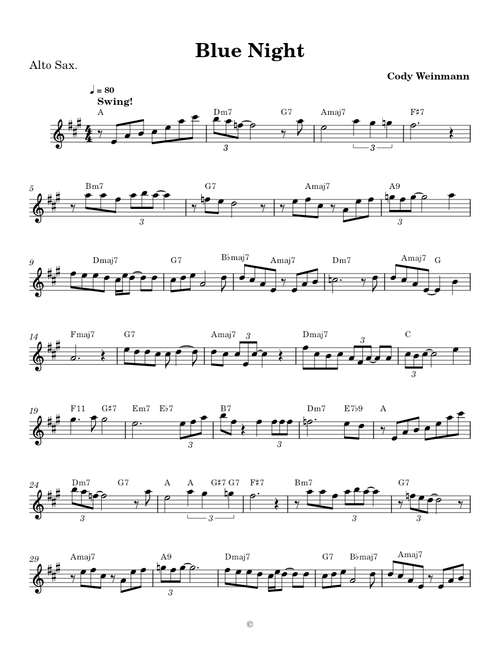 Blue Night-- Alto Sax Part -- Cody Weinmann