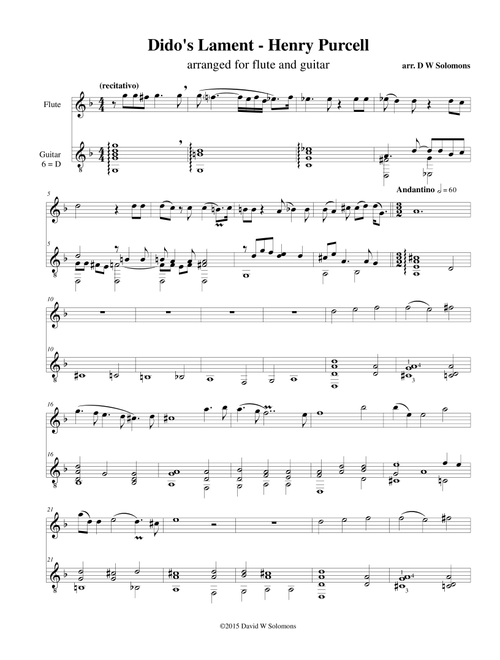 Dido's Lament - When I am laid in earth - arranged for flute and guitar (Arr. David Warin Solomons) - Henry Purcell (Instrumental Duet)
