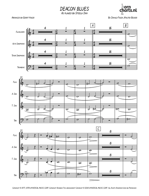 Deacon Blues (Arr. Gerrit Hager) - Steely Dan (Small Ensemble)