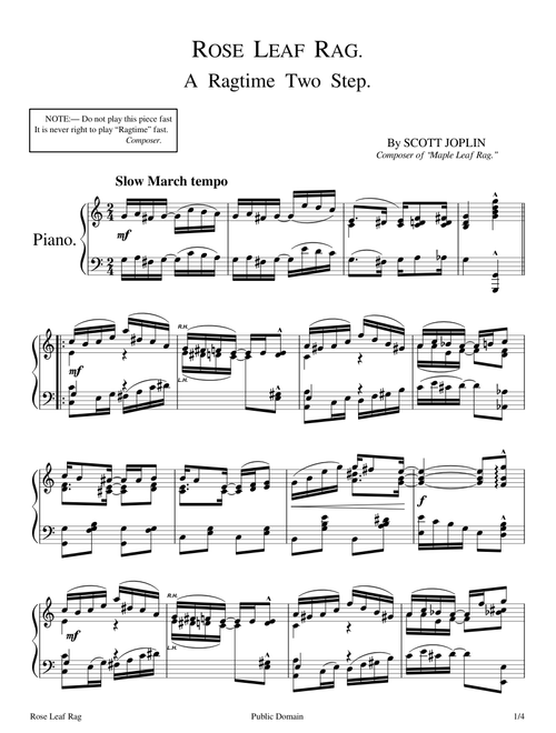 Rose Leaf Rag - Scott Joplin - 1907