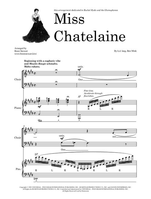 Miss Chatelaine (Arr. Brent Stewart) - kd lang (Choral, SATB)