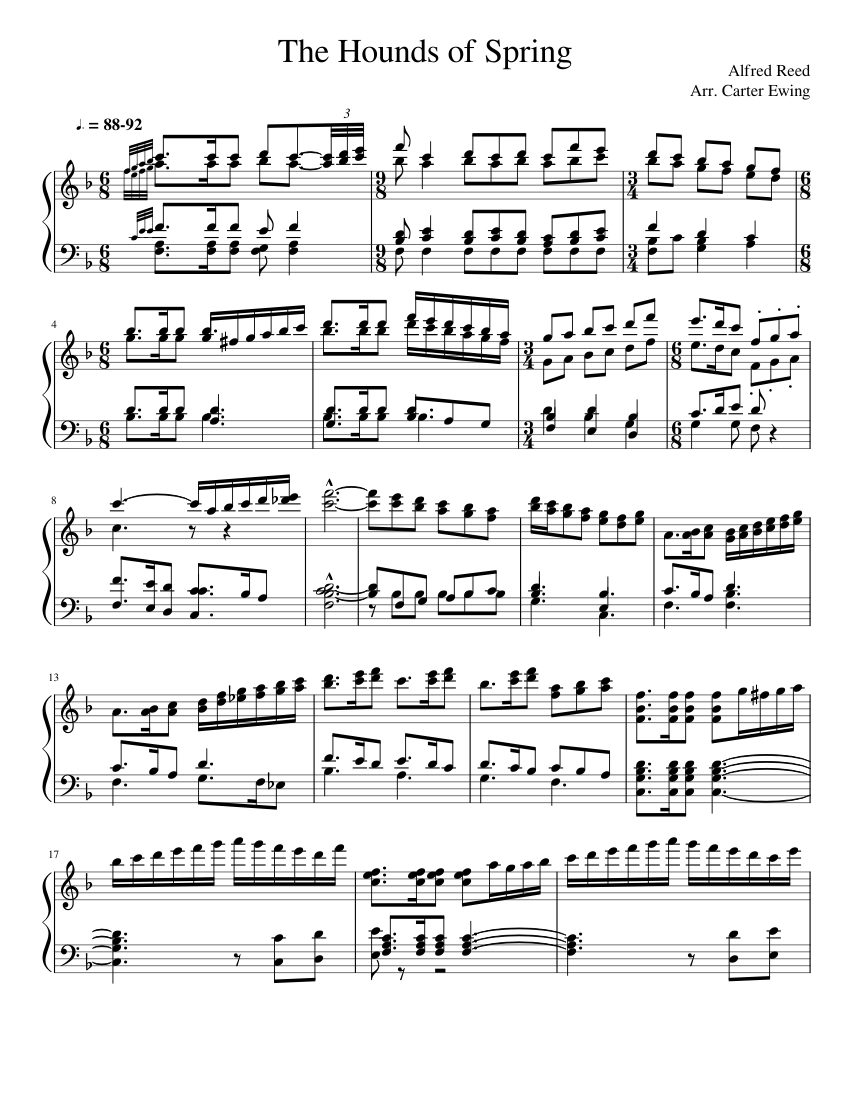 Alfred Reed- The Hounds of Spring Piano Arr. (WIP) Sheet Music for