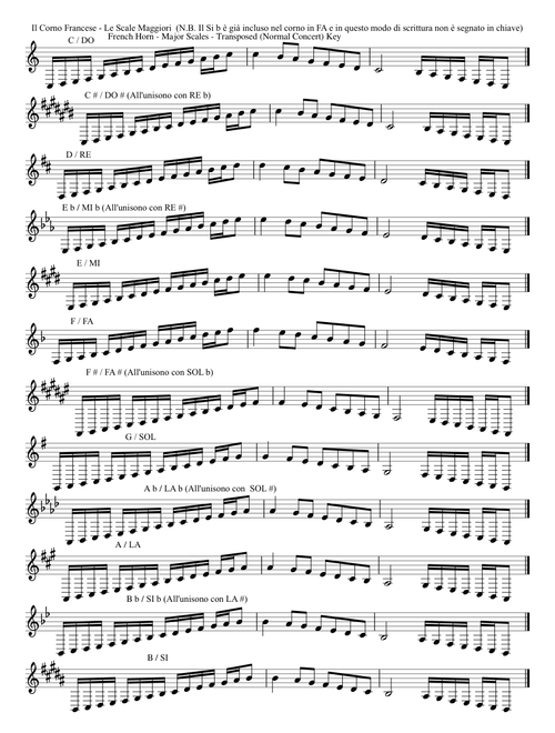 Il Corno Francese - Le 12 Scale Maggiori - The twelve (12) Major scales for the French Horn F / B b