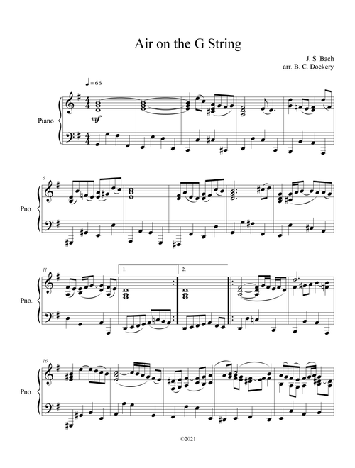 Air on the G String (Solo Piano) (Arr. B. C. Dockery) - J S Bach (Piano Solo)