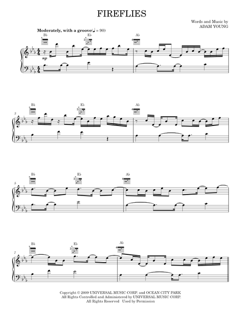 Fireflies - Owl City (Piano-Vocal-Guitar)